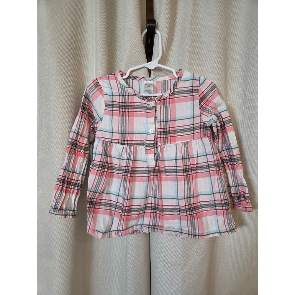 Carters Toddler Girl 3T Pink Blue Plaid Long Sleeve Empire Waist Tunic Blouse